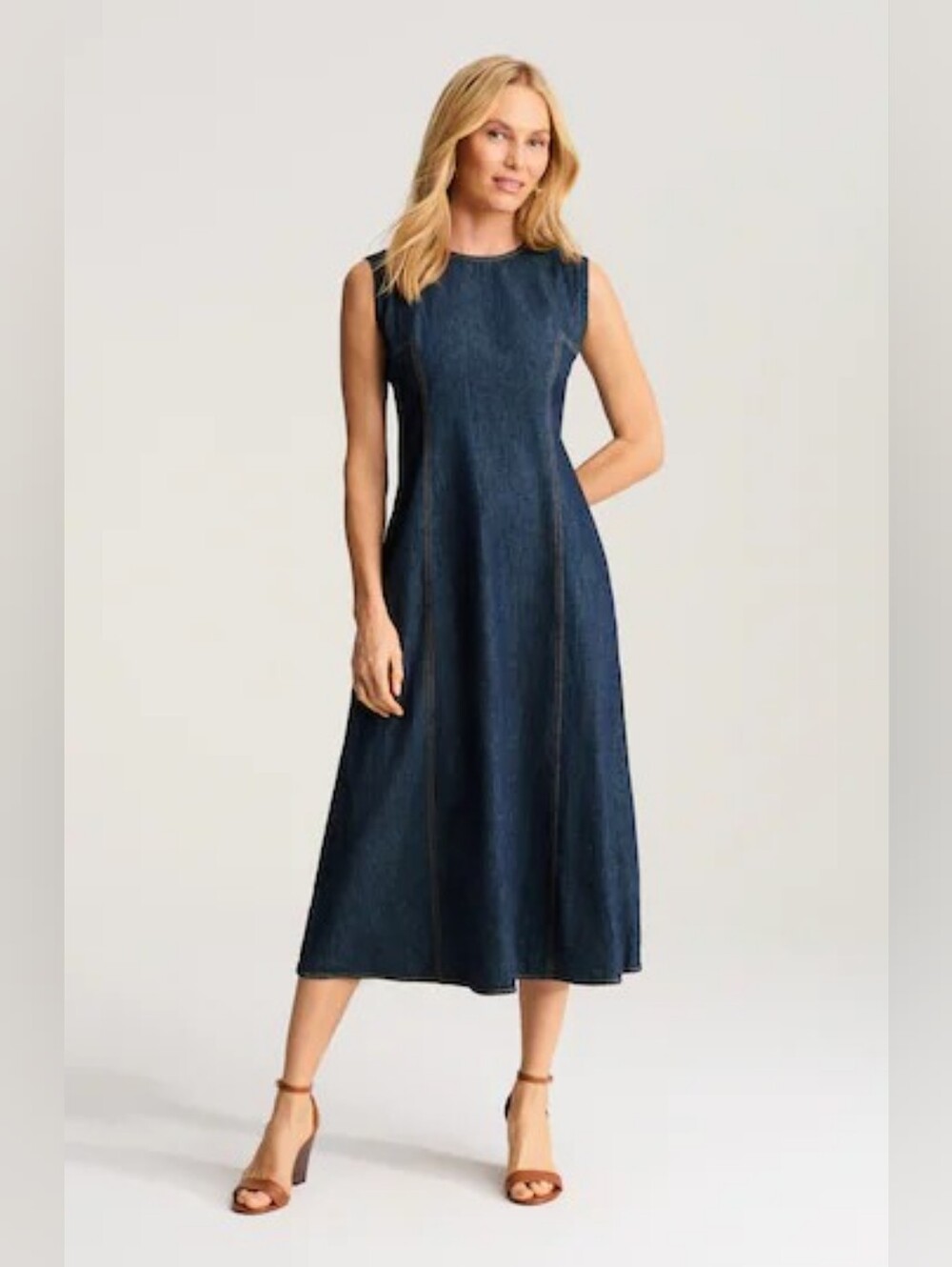 J. Jill Navy Sleeveless Denim Midi Dress